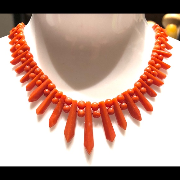 Vintage Art Deco Mediterranean Red Coral Necklace - Picture 1 of 6